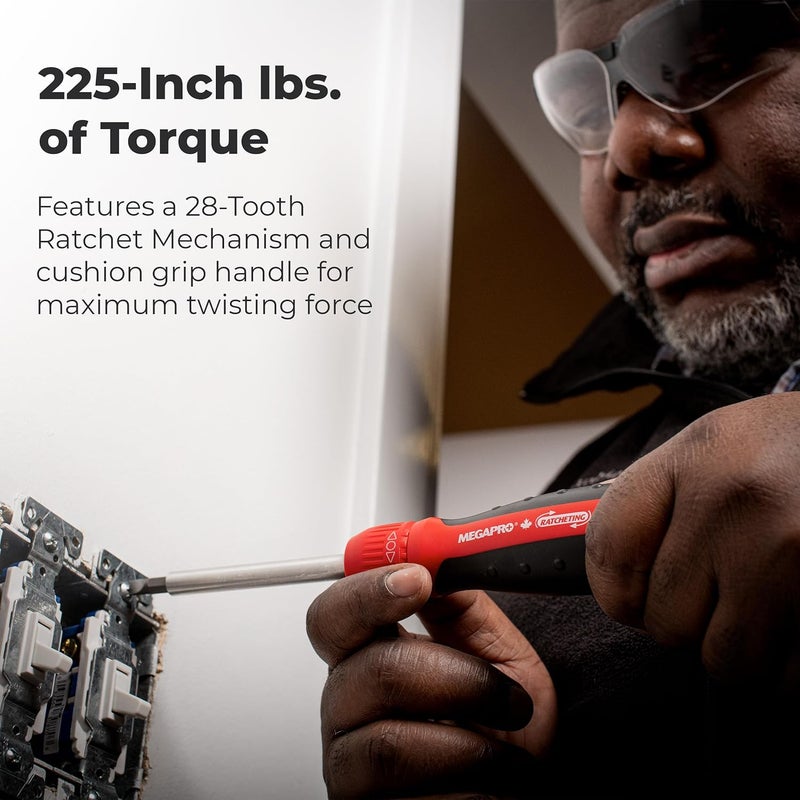 Megapro 13-in-1 Ratcheting Screwdriver with Pullout Bit Cartridge, Red, 1/4 Inch - Image 3